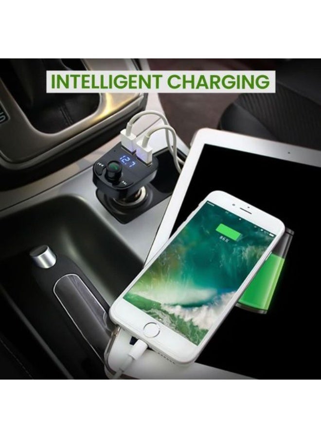FM Transmitter, Bluetooth Wireless Radio Adapter Car Kit with 2 USB Ports Car Charger MP3 Player Support TF Card & Disk - Image 5